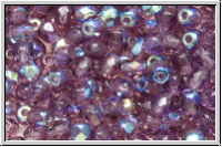 Bhm. Glasschliffperle, feuerpol., 4mm, amethyst, trans., AB, 50 Stk.