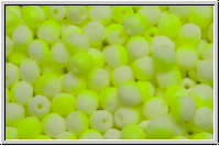 Bhm. Glasschliffperle, feuerpol., 4mm, white, op., half neon yellow, matte, 50 Stk.