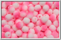 Bhm. Glasschliffperle, feuerpol., 4mm, white, alabaster, half neon pink, matte, 50 Stk.