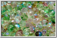 Bhm. Glasschliffperle, feuerpol., 4mm, green/brown-Multi Mix, trans., AB, 50 Stk.