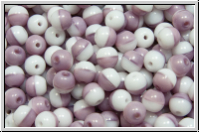 bhm. Glasperle, rund, 4mm, white/violet, op., 50 Stk.