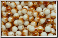 bhm. Glasperle, rund, 4mm, white, alabaster, half copper luster, 50 Stk.