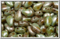 DropDuo-Beads, 5x7mm, white, op., green glaze, 50 Stk.