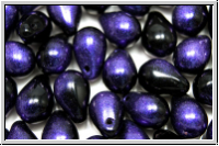 Drop Beads, 6x9mm, black, op., half violet waxed, 20 Stk.