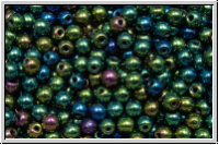 bhm. Glasperle, rund, 3mm, green, met., iris., 50 Stk.