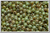 bhm. Glasperle, rund, 3mm, white, op., green/brown, marbled, 50 Stk.