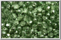 Bhm. Glasschliffperle, PRECIOSA, feuerpol., 3mm, crystal, trans., half labrador solgel green, 50 Stk.