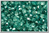 Bhm. Glasschliffperle, PRECIOSA, feuerpol., 3mm, crystal, trans., half labrador solgel turquoise, 50 Stk.