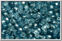 Bhm. Glasschliffperle, PRECIOSA, feuerpol., 3mm, crystal, trans., half labrador solgel blue, 50 Stk.