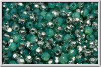 Bhm. Glasschliffperle, feuerpol., 3mm, turquoise, opal, half silver, 50 Stk.