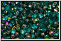 Bhm. Glasschliffperle, feuerpol., 3mm, turquoise, trans., half vitrail, 50 Stk.