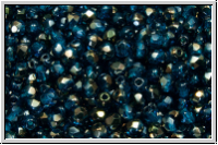 Bhm. Glasschliffperle, feuerpol., 3mm, capri blue, trans., half valentinite, 50 Stk.