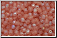 Bhm. Glasschliffperle, feuerpol., 3mm, rose, opal, matte, AB, 50 Stk.