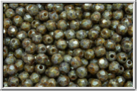 Bhm. Glasschliffperle, feuerpol., 3mm, white, op., blue/brown mineralic, 50 Stk.