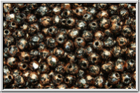 Bhm. Glasschliffperle, feuerpol., 3mm, black, op., lt. copper, tweedy, 50 Stk.