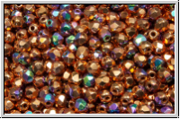 Bhm. Glasschliffperle, feuerpol., 3mm, crystal, trans., full copper plated, AB, 50 Stk.