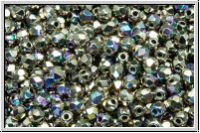 Bhm. Glasschliffperle, feuerpol., 3mm, crystal, trans., full nickel plated, AB, 50 Stk.