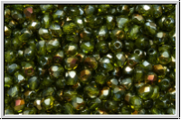 Bhm. Glasschliffperle, feuerpol., 3mm, olivine, trans., half valentinite, 50 Stk.