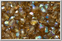 Bhm. Glasschliffperle, feuerpol., 4mm, topaz, lt. sm., trans., AB, 50 Stk.