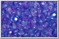 Bhm. Glasschliffperle, feuerpol., 4mm, crystal, trans., blue/purple dual coated, 50 Stk.