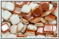 TILE-Beads, 6x6mm, white, alabaster, half copper luster, 25 Stk.