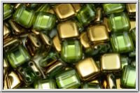 TILE-Beads, 6x6mm, peridot, lt., trans., half brass, 25 Stk.