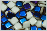 TILE-Beads, 6x6mm, white, alabaster, half azuro, 25 Stk.