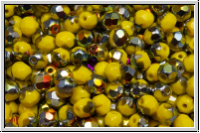 Bhm. Glasschliffperle, feuerpol., 4mm, yellow, op., half marea, 50 Stk.