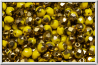 Bhm. Glasschliffperle, feuerpol., 4mm, yellow, op., half brass, 50 Stk.