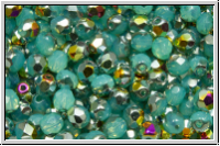 Bhm. Glasschliffperle, feuerpol., 4mm, aqua, lt., opal, half marea, 50 Stk.