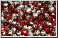 Bhm. Glasschliffperle, feuerpol., 4mm, siam, trans., half silver, 50 Stk.