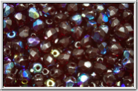 Bhm. Glasschliffperle, feuerpol., 4mm, garnet, trans., AB, 50 Stk.