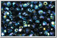 Bhm. Glasschliffperle, feuerpol., 4mm, black, op., full blue star, 50 Stk.