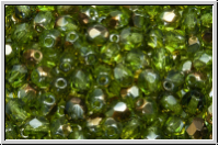 Bhm. Glasschliffperle, feuerpol., 4mm, olivine, trans., half valentinite, 50 Stk.