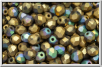 Bhm. Glasschliffperle, feuerpol., 4mm, crystal, trans., glittery amber, matte, 50 Stk.