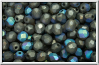 Bhm. Glasschliffperle, feuerpol., 4mm, crystal, trans., glittery graphite, matte, 50 Stk.