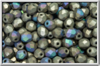 Bhm. Glasschliffperle, feuerpol., 4mm, crystal, trans., glittery argentic, matte, 50 Stk.