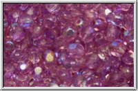 Bhm. Glasschliffperle, feuerpol., 4mm, crystal, trans., amethyst luster, AB, 50 Stk.