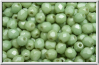 Bhm. Glasschliffperle, feuerpol., 4mm, white, op., lt. green marbled, matte, 50 Stk.