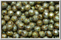 Bhm. Glasschliffperle, feuerpol., 4mm, white, op., blue/brown mineralic, 50 Stk.