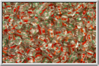 PR-11-00950, PRECIOSA Rocailles, 11/0, crystal, trans., 2 green and 2 red stripes, 20g