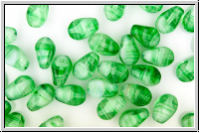 Bhm. Glasperle, Olive, rundkantig, 10x7mm, crystal, trans., green banded, 10 Stk.