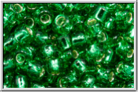 R-08-0024b, TOHO Rocailles, 08/0, emerald, lt., trans., silver-ld., 10g