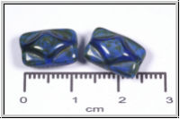 bhm. Glasperle, Kissen, 8,5x12,5x7mm, op blue/picasso, 5 Stk.