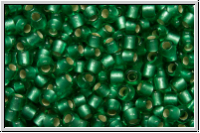 R-11-0024bf, TOHO Rocailles, 11/0, emerald, lt., trans., silver-ld., matte, 10g