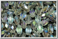 Bhm. Glasschliffperle, Olive, 6x4mm, crystal, trans., AB, 25 Stk.