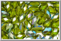 Bhm. Glasschliffperle, Olive, 6x4mm, olivine, trans., AB, 25 Stk.