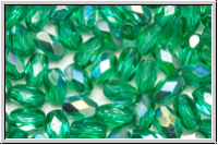 Bhm. Glasschliffperle, Olive, 6x4mm, emerald, lighter, trans., AB, 25 Stk.