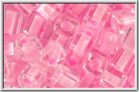 SB-04-0207, MIYUKI Squares, 4mm, crystal, trans., pink-ld., 15g