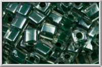 SB-04-0217, MIYUKI Squares, 4mm, crystal, trans., dk. green-ld., 15g